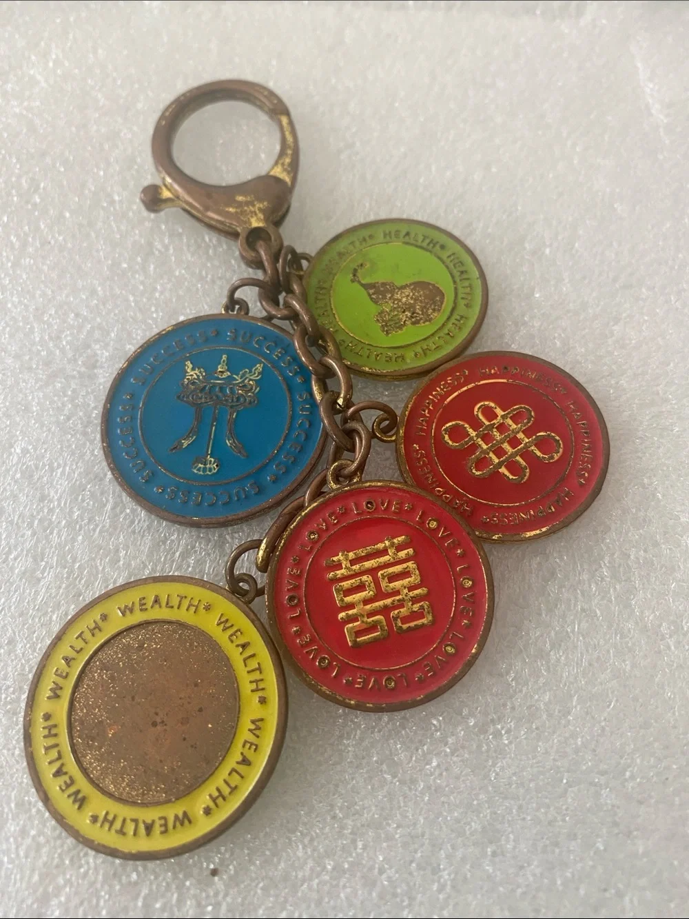 Enamel Charm Keychain with Colorful Good Luck Coins